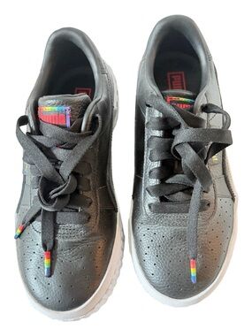 Puma Black Leather Sneakers with Rainbow Accents women 7 retro streetwear casual